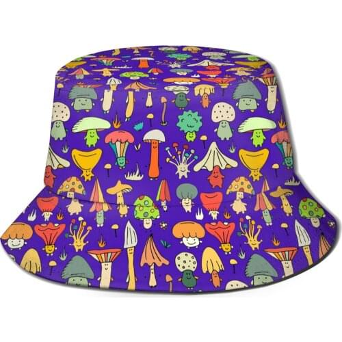 NOISYDESIGNS Beach Bucket Cap Mushroom Fungus Bucket Hats Women Summer Sunscreen Hat Purple Sunbonnet Outdoor Fishermans Hat