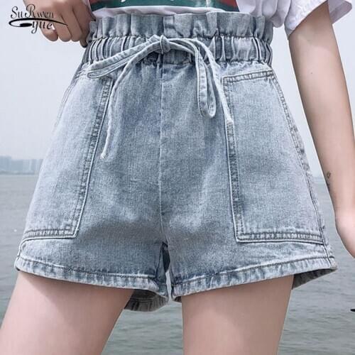 2021 Summer Women Short Womens Elastic High Waist New Loose Straight Shorts Hot Denim Shorts Women clothing Short Femme 9695