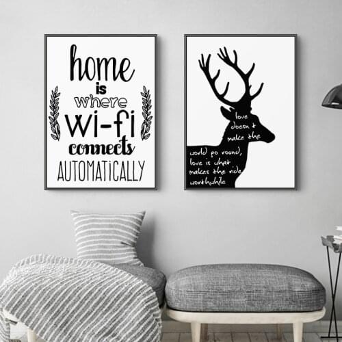 Morden Minimalist art Deer letters canvas painting Wall art Picture for Living Room Nordic Black White poster Decoration Picture