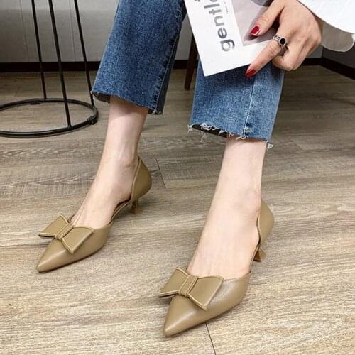Summer Women Pumps Pointed Toe Ladies Dress Shoes Butterfly-knot Women Party Heels Med (3cm-5cm) High Heels Womens Office Shoes