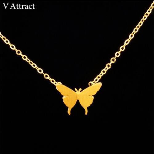 V Attract Kpop Jewelry Stainless Steel Cute Butterfly Statement Necklaces Pendant Bohemian Collares Mujer Valentines Day Gift