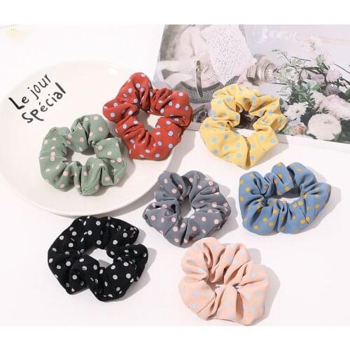 Japan Kawaii Designs Teens Girls Hair Rope Dots Pattern Cute Korea Scrunchies Sweet Hair Accessories 2021 Spring Summer