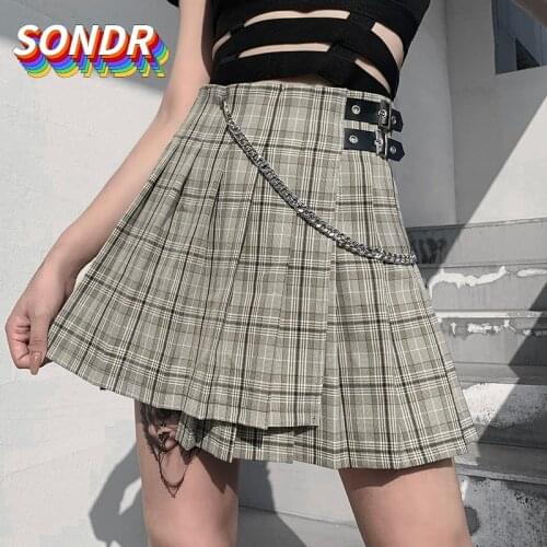 2021 Summer Korean High Waist Pleated Skirts Black Gothic Sexy Cute Mini Plaid Skirt Women JK Uniform Students Clothes Y2K 90S