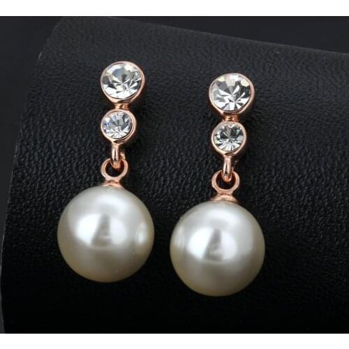 ZHOUYANG Imitation Pearl Drop Earrings For Women Kpop Zircon Rose Gold Color Wedding Bride Earings Fashion Jewelry 2020 E326