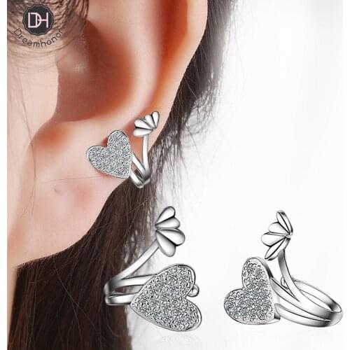 Dreamhonor 2021 Newest Design Fashion 925 Sterling Silver Zirconia Heart Flower Clip Earrings For Women Simple Earrings Jewelry
