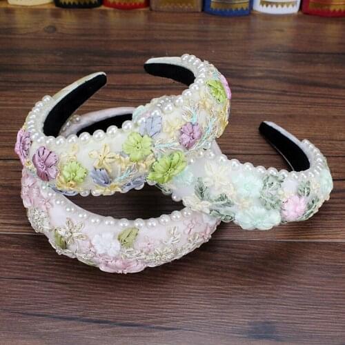 Hadnamde Bohemia flower wedding headdress pearls padded hairband big headband for women hair jewelry