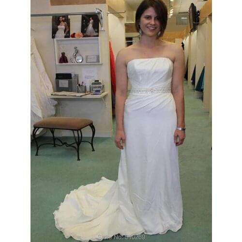 Gorgeous Simple Modest Strapless Beaded Sash Ruched Bridal Gown Casamento Robe De Mariee Wedding Dress