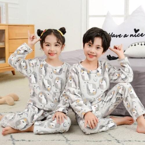 Winter Thicken Pajamas Sets For Children Flannel Sleewear Teen Girls Clothes Animal Cartoon Pyjamas Kids Nightwear Home Suit