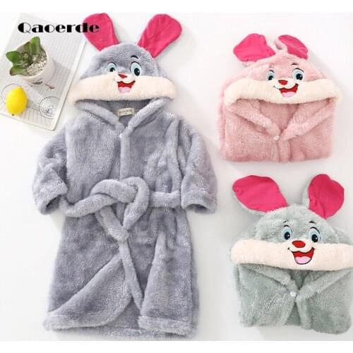 Winter Flannel Bathrobe For Children Hooded Sleepwear Robe Warm Kids Pajamas For Boys & Girls Lovely Cartoon Animals Robes