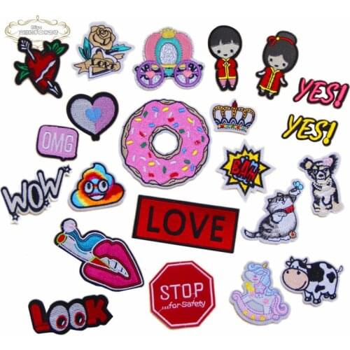 1 pcs Boy Girl Cat Rose Love Crown WOW OMG embroidered iron on cartoon patches cloth bag hat repair Appliques phone decor diy