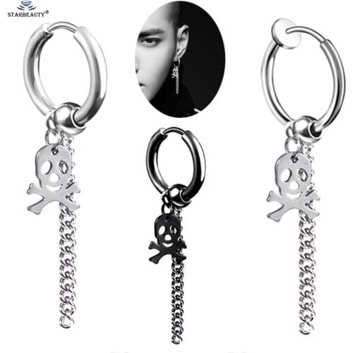 1 pc Punk Skull Tassel Clips Titanium Helix Piercing Tragus Ear Cuff Fake Earrings Clip Earring Fake Piercing Women Men Jewelry