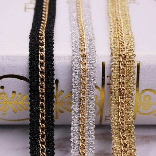 10Yards Korean Ribbon Gold Metal Chain Lace Sweater Lace Trims Vintage Clothing Accessories Dentelle Applique Black Gold