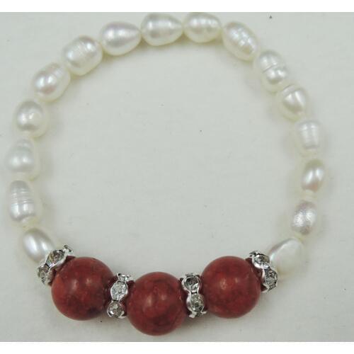 100% nature freshwater pearl bracelet with coral beads