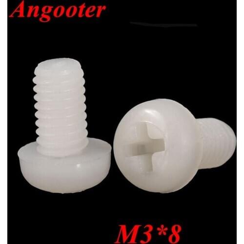 1000pcs M3*8 Nylon Round Head Screws m3*8 GB818 Phillips Nylon Pan Machine Screws Bolts