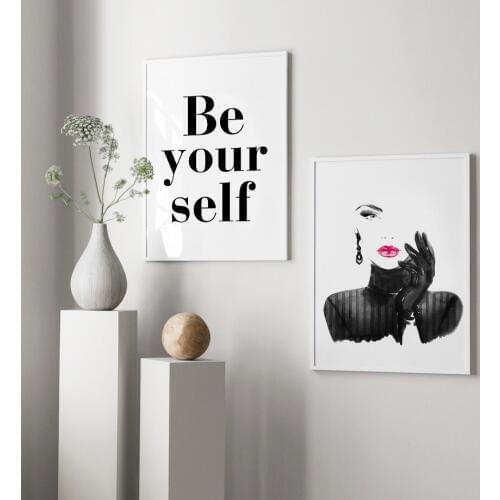 2 pieces black and white sexy fashion girl and character quote canvas paintins Nordic home decoration