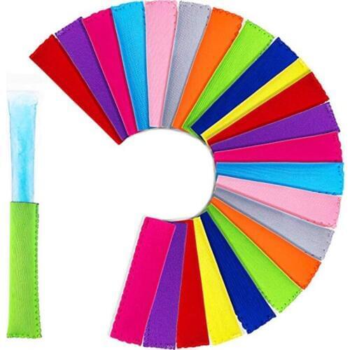 20 Packs Multi Color Ice Pop Sleeve Reusable Neoprene Freezer Pop Sleeve Popsicle Holders Bags for Kids Party Backyard Barbeque