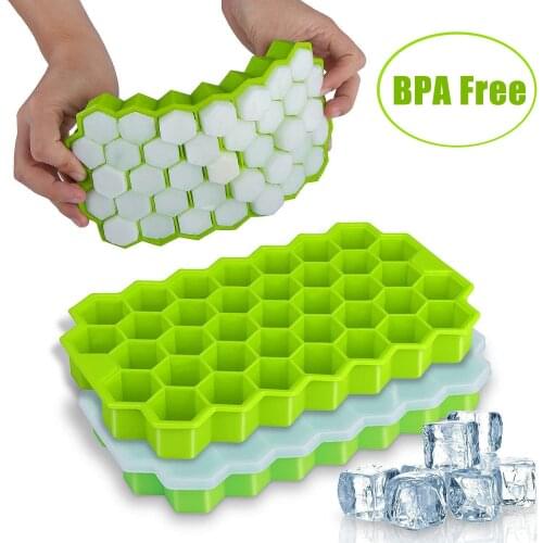 37 Grids Ice Cube Tray Honeycomb Ice Cube Molds with Removalbe Lids Silicone Ice Molds for Juice Whiskey Cocktail Ice Maker