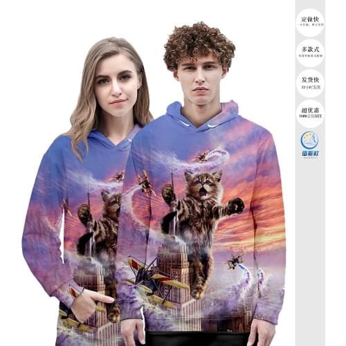 Cat 3D Digital Printing Adult Trend Hooded Couple European And American MenS And Womens