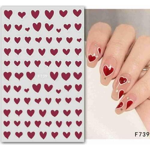 White Red 3D Nail Sticker Self Adhesive Love Heart Star French Pattern Nail Decals Slider DIY Nail Art Decoration