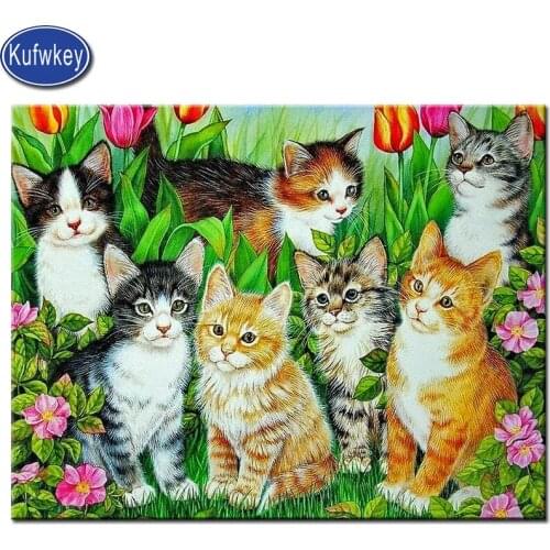 5D cats diamond embroidery full display 3d Picture Of Rhinestone mosiac DIY square Diamond Painting animal pet family flower Art