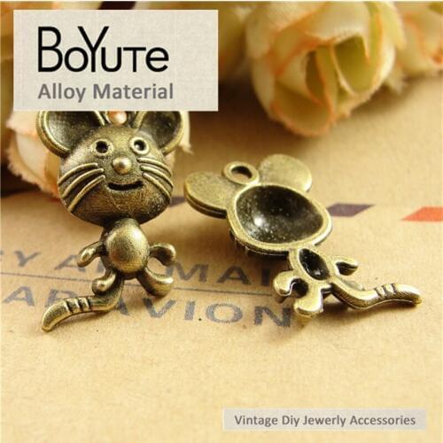 BoYuTe (100 Pieces/Lot) 18*20MM Fashion Antique Bronze Plated Metal Mouse Charms Pendants for Diy Jewelry Making Accessories