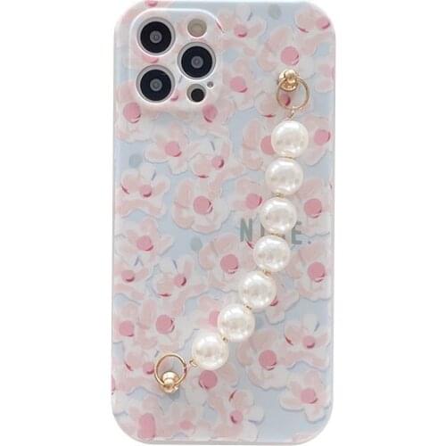 Fresh Flower Peal Wrist Chain Case for iPhone 12 Pro Max Back Phone Cover for 12 Mini 11Pro Max X XS XR 6 8 7 Plus SE 2020 Capa