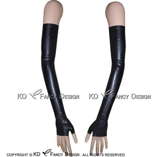 Black Sexy Arm Length Latex Gloves Fingerless Glued Long Rubber Mittens Gauntlets ST-0015