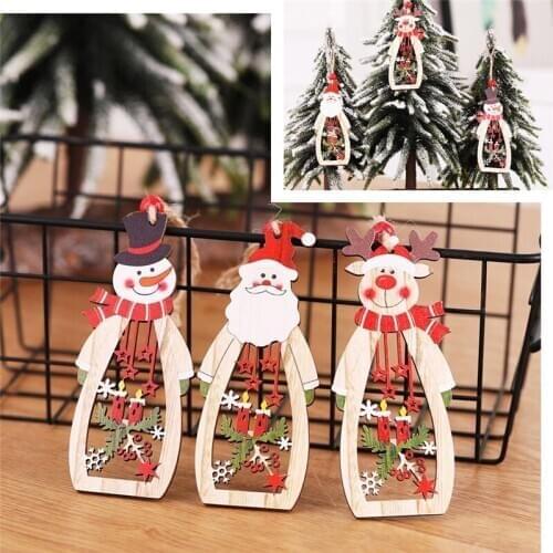 Wooden Snowflake Candle Hollow Santa Claus Christmas Tree Decorations Wine Bottle Shape Xmas Christmas Pendant Happy New Year U3