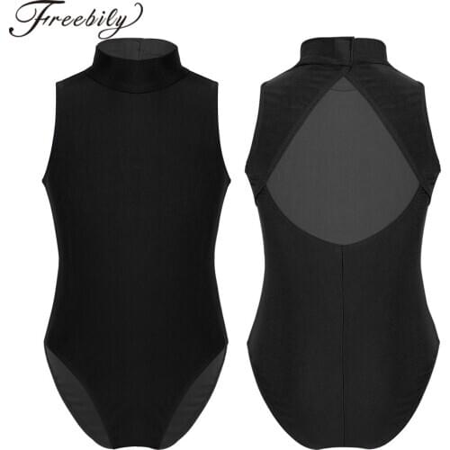 Kids Girls Sleeveless Mock Neck Cutout Back Ballet Costume Gymnastics Leotard Jumpsuit Turnpakje For Dancing Children Dance Wear