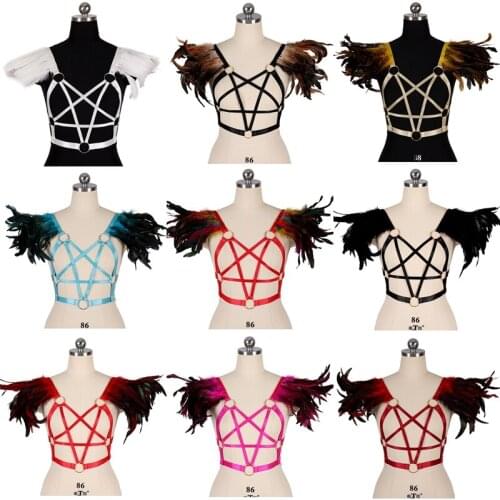 Gothic Handmade Erotic Lingerie Punk Rock Rave Costume Feather Rave Costume Womens Belt For Stocking Womens Underwear