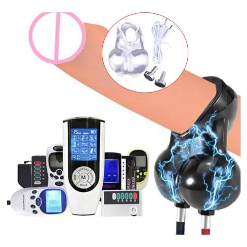 Electric Shock Scrotum Squeeze Sleeve Sex Ball Stretcher Electro Stimulation Penis Ring Cock Cage Male Delay Masturbator Sex Toy
