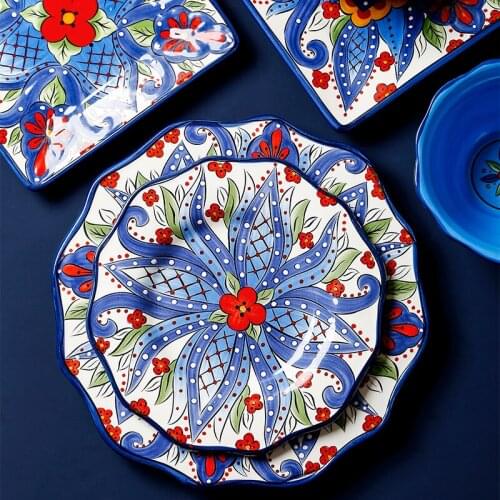 European Creative Ceramic Tableware Hand-painted Tableware Steak Ruffle Plate Noodle Bowl Mug Home Featured Kitchen Tableware