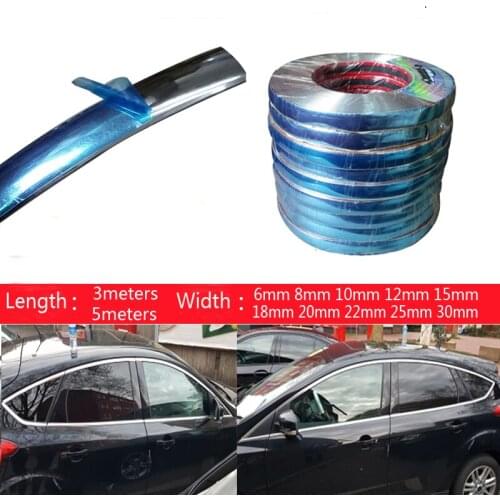 Chrome Moulding Trim Car Door Protector Stickers Strip Bumper Grill Car Anti-Collision Tape Door Edge Guard Plate Bright Sticker