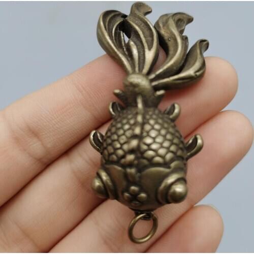 CHINA antique brass fengshui Little goldfish Statue Metal crafts family decor Key buckle Necklace pandent
