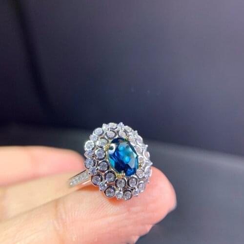 Elegant 100% 925 Sterling Silver Rings Natural Blue Topaz Created Moissanite Gemstone Party Fine Jewelry Ring For Women Gifts