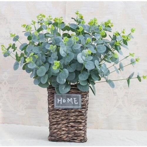 16 Heads Eucalyptus Leaves Tree Branches Artificial Silk Leaves DIY Flower Arrangement Plant Home Decoration