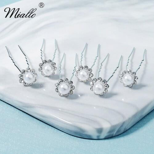 Miallo 6pcs/lot Pearl Bridal Wedding Hair Accessories Silver Color Rhinestone Hair Pins Clips for Women Jewelry Bride Headpiece