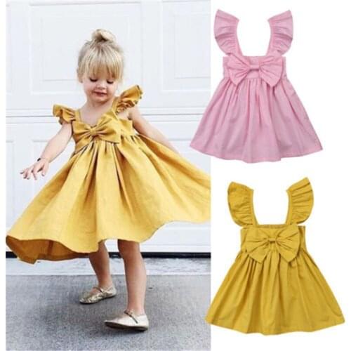 Cute 2 Color Kid Ruffle Bowknot Dress For Girls Newborn Baby Girl Princess Dresses 2018 New Bebes Dress Hot Summer Tutu Vestidos