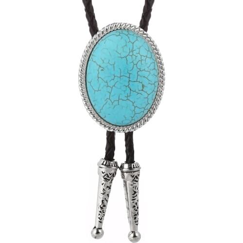 Fashion Europe Turquoise Long Bolo Tie Cowgirl Style Zinc Alloy Pendant Neck Tie Women Jewelry Gift Accessories Llavero bijoux