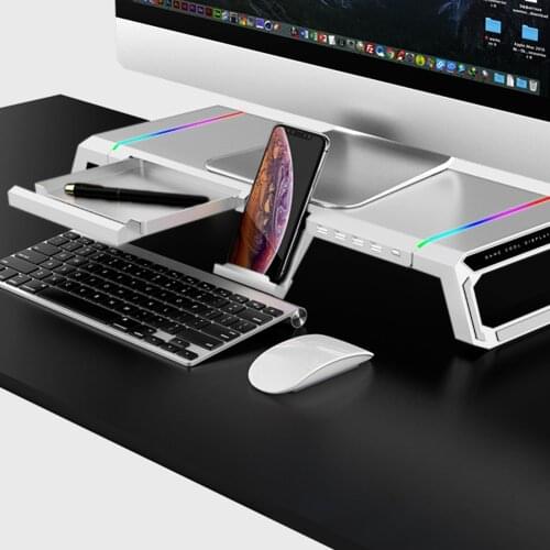 Monitor Stand 4 USB Port 2.0 Universal Computer Base Base Desktop Storage RGB Atmosphere Light Screen Riser Used For Home Office