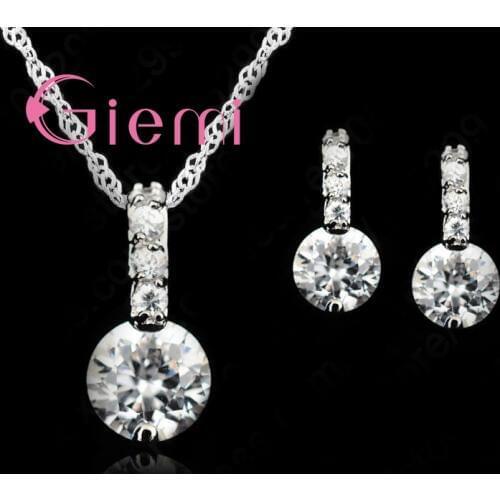 Classic Women Beauty Jewelry Set 925 Sterling Silver Cubic Zircon Pendant Necklace/Earring Women Sets for Engagement