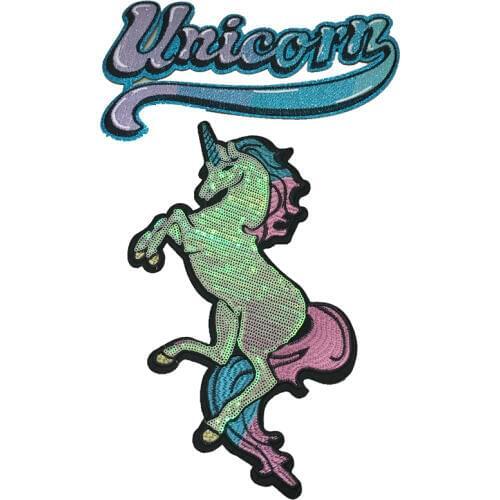 Letters Unicorn Embroidered Patches Iron on Sequined Repair Sewing Badges Clothes Appliques DIY Wedding Decoration