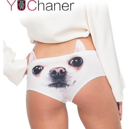 2020 New 3D Printed Animal White Dog HUSKY Hipsters Panty Sexy Womens Panties With Ear lingerie