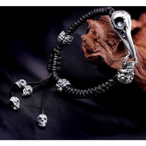 New Thai silver jewelry real S925 pure silver jewelry hip-hop mens skull bracelet