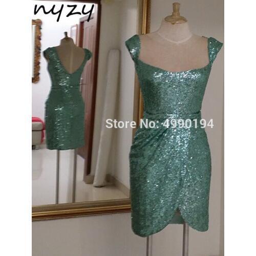 NYZY C38 Free Shipping Cocktail Dresses Short Mini Bling Sequin Gown Tea Party Dress robe de cocktail 2019 Wedding Guest Dress