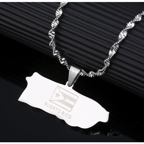 Stainless Steel Silver Color Puerto Rico Map Pendant Necklace Trendy Puerto Ricans Charm Jewelry