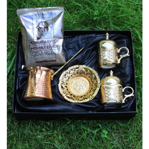 Gift english Copper Casting Gold Color Cup Pad Copper Coffee Pot and Gift turkish K