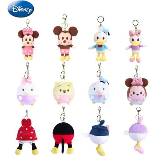 Genuine 11-20cm Disney Plush Figure Toy Anime Cartoon Mickey Mouse Donald Keychain Schoolbag Pendant Kids Xmas Gifts