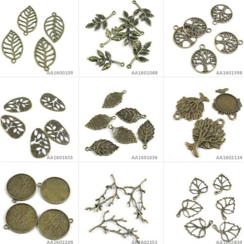 Antique Bronze Tone Jewelry Charms Leaf Leaves Branches Connector Oak Cabochon Blank Life String Tree Base Pendant Crafting