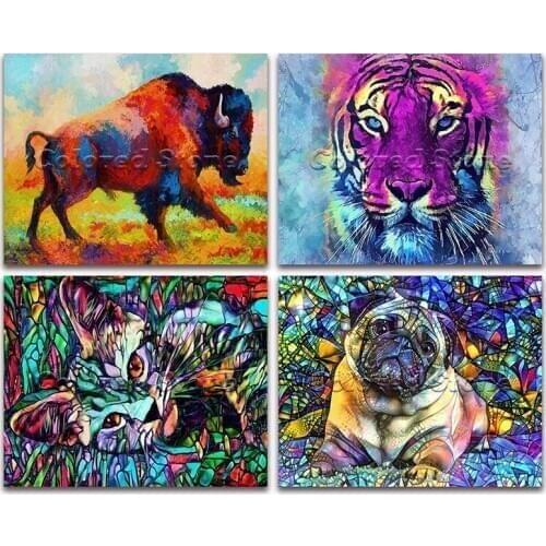 5D Full Square Diamond painting embroidery Cross stitch Animal colorful Bull Tiger Cat Dog 3D DIY Round Drill Drawing mosaic 177